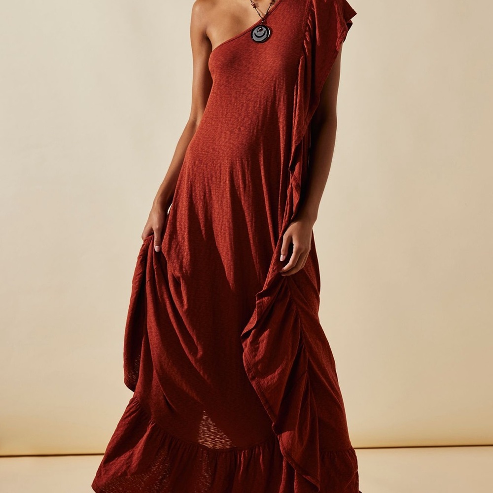 Free People One-Shoulder Rust Dress